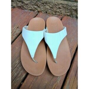 FitFlop Womens Lulu Toe Post Leather Sandals Flip Flop White Brown Size 10 *Read